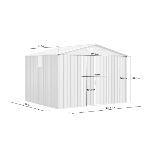 Domek narzędziowy metalowy NORDVIC 283x251 cm - Ocynkowany, Dwuspadowy Dach, Wentylacja, Light Grey